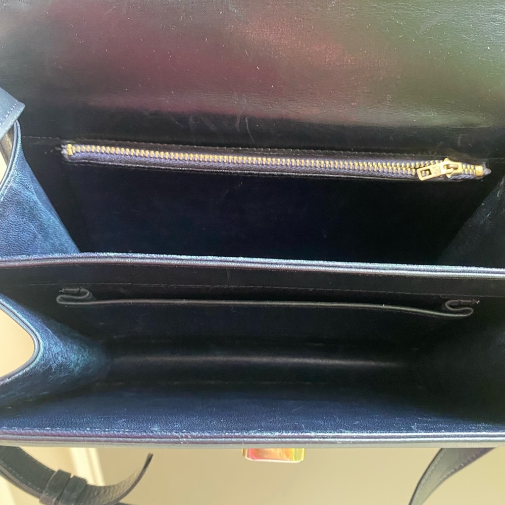 Celine Vintage Black/Dark Navy Triomphe Leather Shoulder Bag - Picture 13 of 17